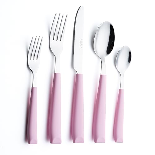 ANNOVA Silverware Set Stainless Steel Colorful Handle Tableware Kitchen Flatware Set Utensils, Includes Dinner Knives, Forks, Spoons, Salad Forks & Dessert Spoons (Light Pink, 20 Pieces) - color: Light Pink 20Pieces