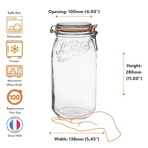 Le Parfait Super Jar 3L (96oz) Glass Canning Jar, Wire Bail Lid, 1 Pack - color: 96oz (Single)