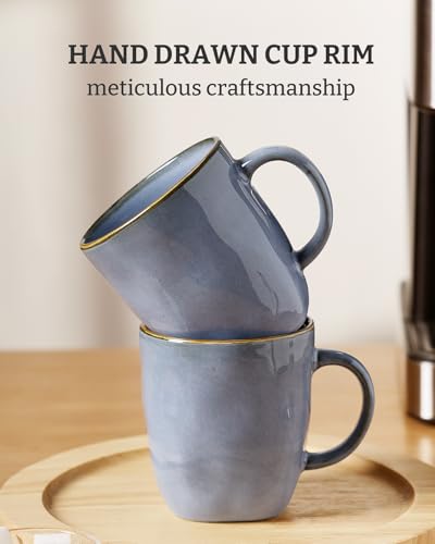 famiware Coffee Mugs Set of 8, Ocean Square 13oz Coffee Cup Set with Handle - color: Ocean Square-Blue, size: 8pcs