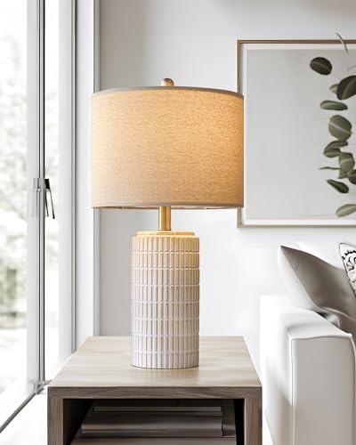 PoKat 23'' Bedside Table Lamp for Bedroom Nightstands, Modern Ceramic Decor - color: Single - Beige and White - 23
