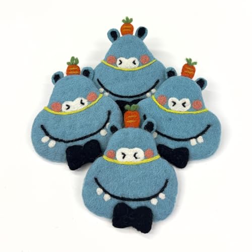 Humble Hilo Handmade Animal Felt Coaster Set of 4, Absorbent Coaster for Animal Lover (Funny Hippo) - color: Funny Hippo