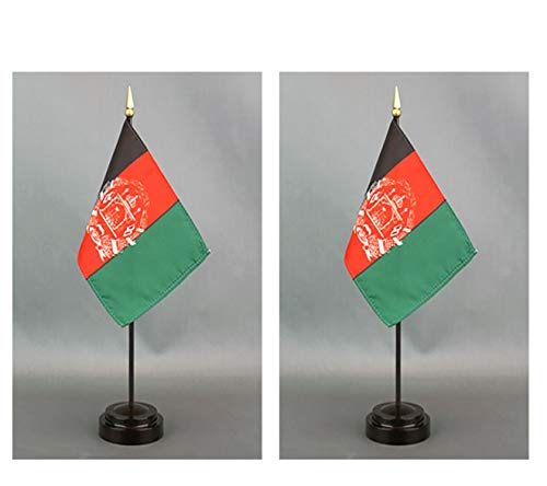 2 Afghanistan Mini Desk Flags with Stands for Office or Tabletop Display - color: Afghanistan