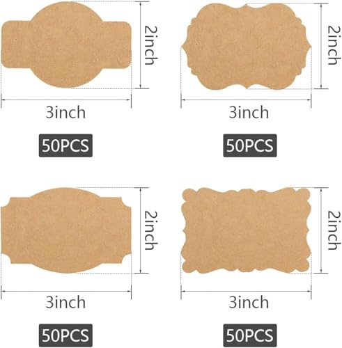 SallyFashion Kraft Label Stickers 200 Pack, 3 X 2 inch in 4 Designs - color: Brown