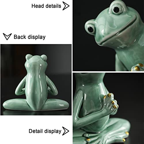 OwMell Ceramic Zen Frog Decor, Yoga Pose Meditation Frog Staute Figurine - style: Prayer