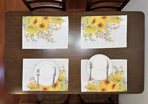 Set of 4 Sunflower Floral Leaves Placemats 18x13 Inches - color: Sunflower