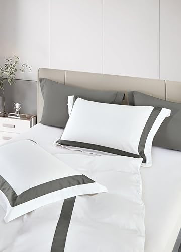 Duvet Cover Set 2 pcs(1 Duvet Cover+1 Pillowcases) 100% Cotton White Sateen Woven Hidden Zipper Closure Breathable Soft (Ray Grey, Twin) - color: Ray Grey, size: Twin