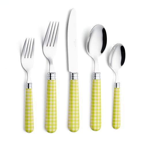 ANNOVA Silverware Set 20 Pieces Cutlery Stainless Steel Colorful Fun Handle Flatware Service for 4 - Dinner Knife, Dinner Fork, Salad fork, Dinner Spoon, Dessert Spoon (Checker Light Green, 20 Pieces) - color: Checker Light Green