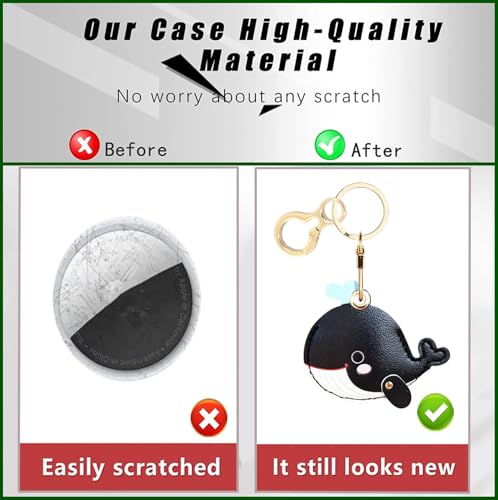 BORKUANA PU Leather Keychain holder Protective Case Compatible with AirTag - color: Whale Black