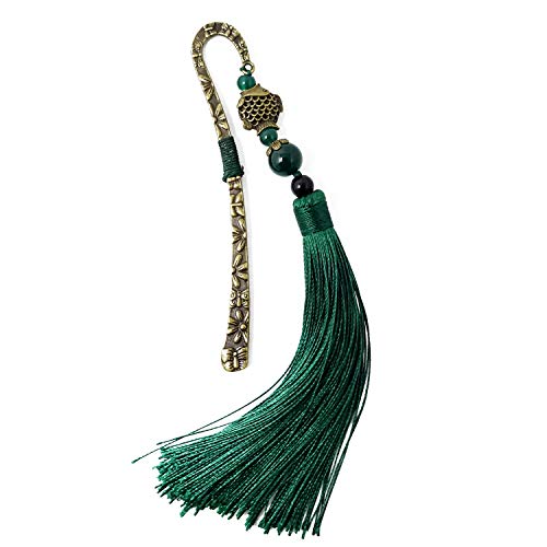 yueton Vintage Metal Bookmarks with Tassels and Beads Chinese Style Bookmarkers Antique Brass Alloy Page Marker for Book Lovers Gift Collections