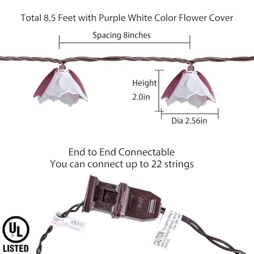 TWINKVILLA Decorative String Lights Plug in with 10 Bulbs, Flower Garland Fairy Lights Connectable Weatherproof Outdoor Indoor for Wedding Pergola Bedroom Porch Floral Home Decor (Purple White) - color: Purple White