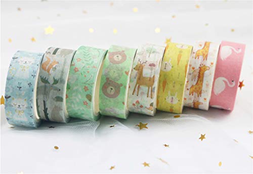 YUBBAEX Little Zoo Washi Tape Set, 8 Rolls Animals Decorative Masking Tapes for Journal,Scrapbook, Planner, DIY Crafts