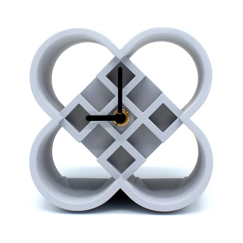 AonT Design Modern Desk Clock (Korean Lotus Motif) (Silent Quartz) Made in Korea – Decorative Minimalist Analog Shelf Clock for Table and Living Room Décor (Grey)
