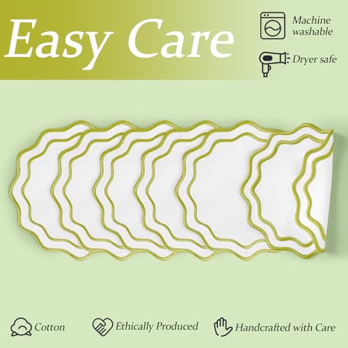 Set of 6 Sage Green Cotton Linen Coasters 5.5 Inch Embroidery Scalloped Coasters Floral Drink Mats for Table Decor Washable Fabric Cup Mats for Wedding Tea Party Festival Spring Holiday Entertaining - color: Sage Green