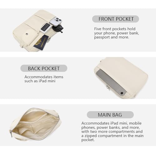 Pencil Holder Storage Bag for Women, Large Capacity Zippered Pencil Case with Multiple Pockets, Nylon Canvas Stationery Organizer for Office, Travel & Daily Use (Nylon,Creamy White) - color: Creamy White/Nylon