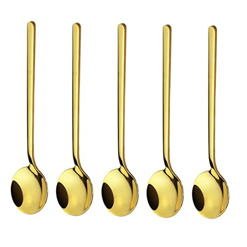 10 Pack Espresso spoons 18/10 Stainless Steel Teaspoons Set for Coffee Sugar Dessert Cake Ice Cream Soup Antipasto Cappuccino, 5.3 Inch Gold - size: Gold-10 Pack