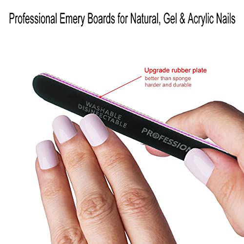 15PCS Nail Files and Buffer with Storage Box,Professional Manicure Pedicure Kit White Buffer Block Reusable 100/180 Grit Nail Files Emery Board Black for Nature Acrylic Nails Home Salon Travel Use