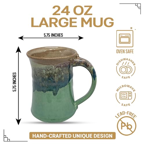 Clay in Motion Handmade Ceramic Mug 24 oz, Large Coffee Mug, Hand Painted Stoneware, Dishwasher Microwave & Oven Safe, Lead-Free, Made in USA Since 1981 (Mountain Meadow) - style: Mountain Meadow