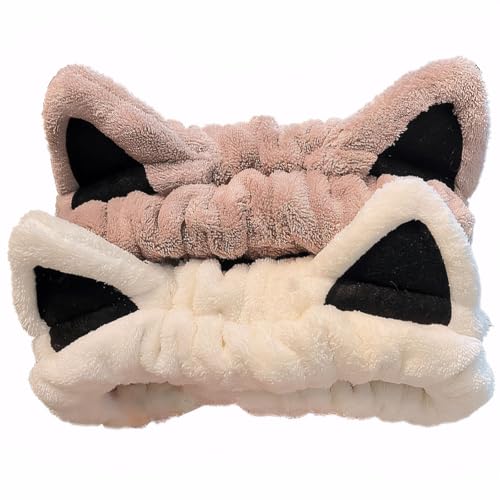 2Pcs Spa Headband for Washing Face Skincare Makeup Headbands for Women - color: Beige + Khaki