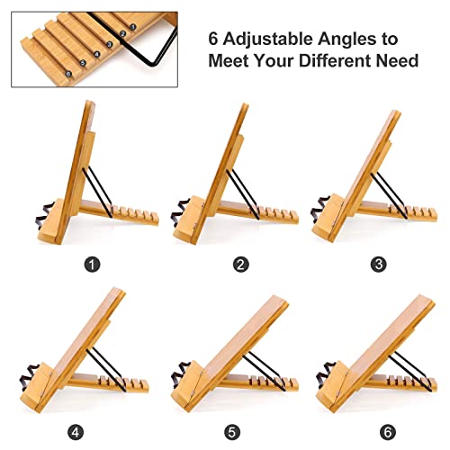 MEGREZ Foldable Bamboo Book Stand Adjustable Cookbook Reading Tablet Holder - color: Stay Positive, size: 11.0 x 8.0 inch