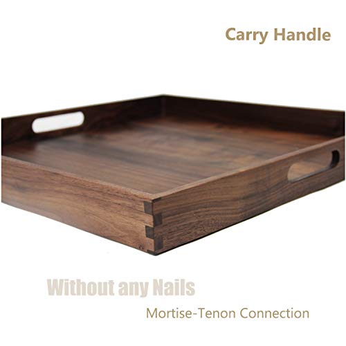 19"x 19" Large Black Walnut Square Ottoman Serving Tray with Handles - color: Walnut