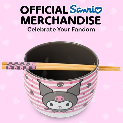 Silver Buffalo Sanrio Hello Kitty Skulls, Ramen Bowl with Chopsticks, 20oz - color: Kuromi Skull and Stars, size: 20 Ounces (No Spoon)