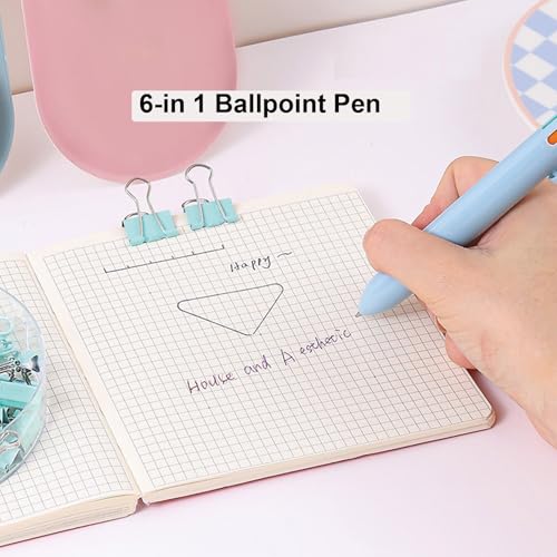MOZXIRZ 9 Pcs Cute Blue Stationery Set Cat Paw School Supplies Kawaii Office Supplies Including Pens Highlighter Pencil Sharpener Eraser Correction Tape Ruler Sticky Flag Tabs (Gradient Blue) - color: Gradient Blue