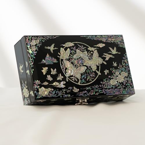 February Mountain Mother of Pearl Jewelry Organizer box - Handmade Large Wooden Box Romantic Anniversary Birthday Gifts for women (Butterfly Harmony) - style: Butterfly Harmony