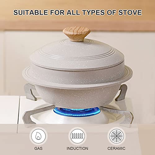 Cast Aluminum Pot with Lid, 7 in Non-Stick Casserole Dish Korean Stone Bowl Induction Compatible, White - color: White, size: 7 in