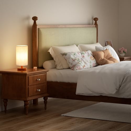 Fenmzee Small Table Lamps (Cream Shade - Walnut Base, 9" Inline Control) - color: Cream Shade - Walnut Base