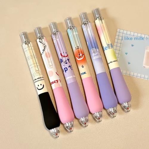 6Pcs Cute Pens Kawaii Gel Pens Retractable Rollerball Pen Set Korean Pens Fine Point Smooth Writing Pens 0.5 Black Soft Grip Quick Dry Ink Aesthetic Office School Supplies Korean Stationary for Teens