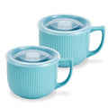 Ceramic Soup Bowl with Handle & Lid, 32oz Microwave Ramen Bowl Set of 2 - color: Blue 2 pcs-32, size: 32 OZ