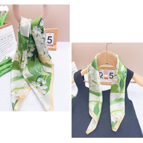 100% Mulberry Silk Neck Scarf for Women Square Neckerchief – 21 inch - color: Greenery