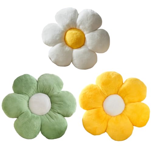 3PCS Flower Pillow Set,15.7In Daisy Pillow White Yellow Green - color: 3pcs White Yellow Green, size: 15.7in