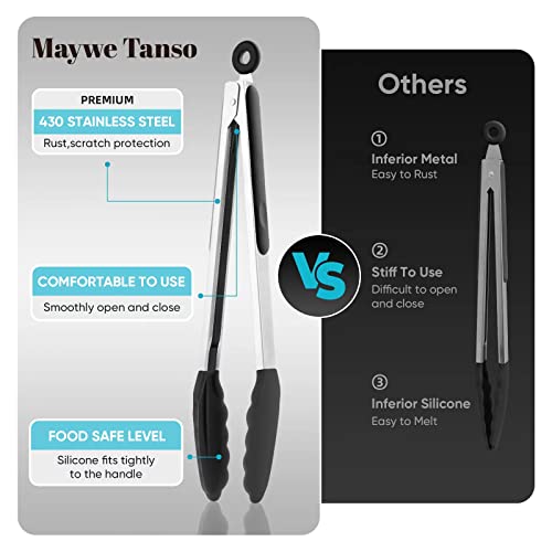 12-Inch Kitchen Tongs for Cooking with Silicone Tip,Black - color: 12"-Black