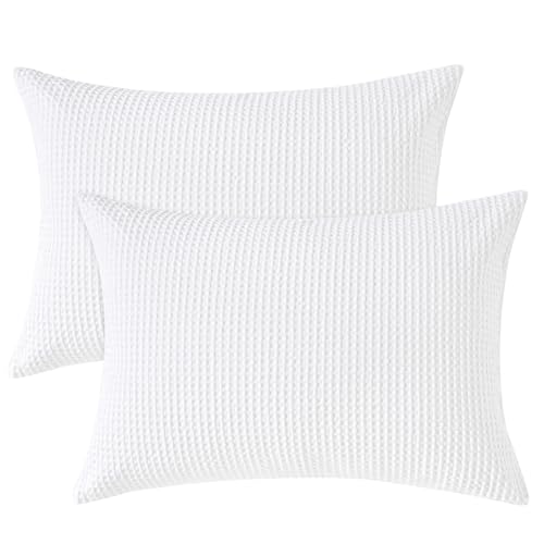 PHF Cotton Waffle Pillow Shams Standard 20" x 26", White, No Insert - color: White, size: 26" x 20" (Pack of 2)