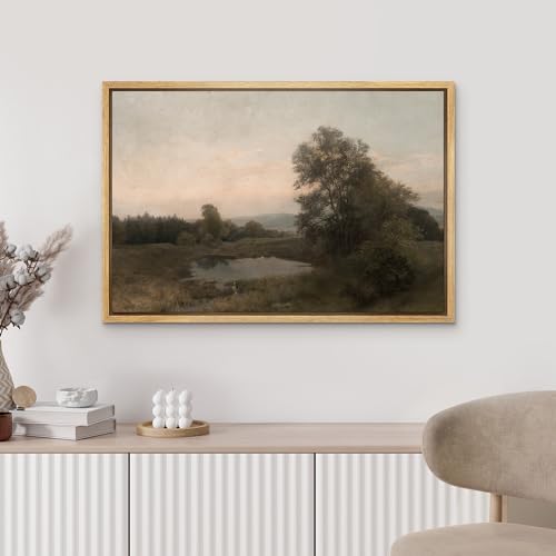 MUDECOR Framed Canvas Print Wall Art Vintage Landscape with Clouds Classic Countryside Illustrations Fine Art Decorative Zen Multicolor Country/Farmhouse Retro for Bedroom - 16"x24" Natural - color: A03-2404-irs06, size: 24"L x 16"W