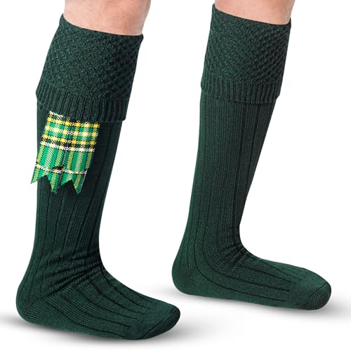 DSS KILTS-Kilt Hose, Tradional Scottish Kilt Scocks Wool Blend, Bubbled Design Kilt Socks for USA Shoe Sizes - color: Green, size: X-Large