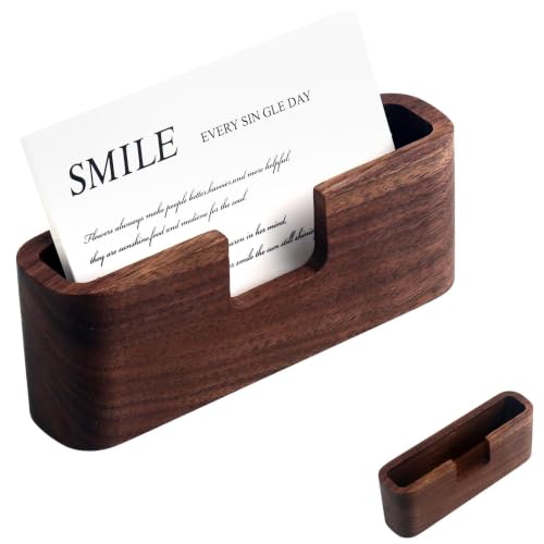 Walnut Wood Business Card Holder for Desk,Wooden Name Card Holder - color: Walnut Oblong