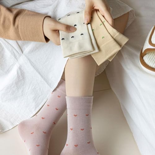 Women's Heart Pattern Crew Cotton Socks Gift Set, 3 Pairs - color: Cream, Beige, Baby Pink