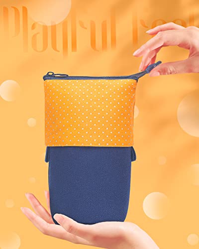 Sooez Standing Pencil Case, Cute Stand up Pencil Pouch, Telescopic Pen Bag - color: Orange