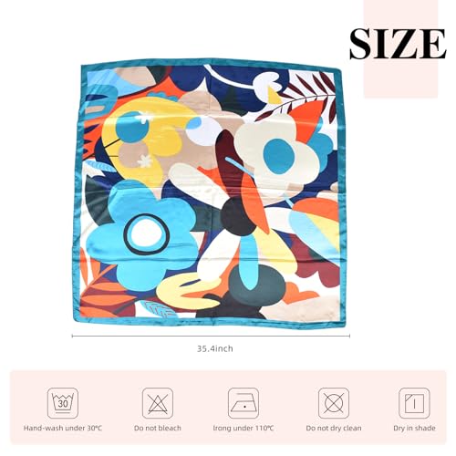 35 Inches Silk Head Scarf-Satin Hair Scarves Silk Bandana Scarf Headscarf for Women's Fashion Scarves - color: Colorful Sunflower - Blue
