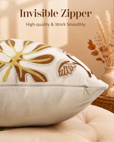 Embroidered Throw Pillow Cover, 18x18 Inch, Fall Abstract Floral - color: Fall Abstract Floral, size: 18" x 18" (Pack of 1)