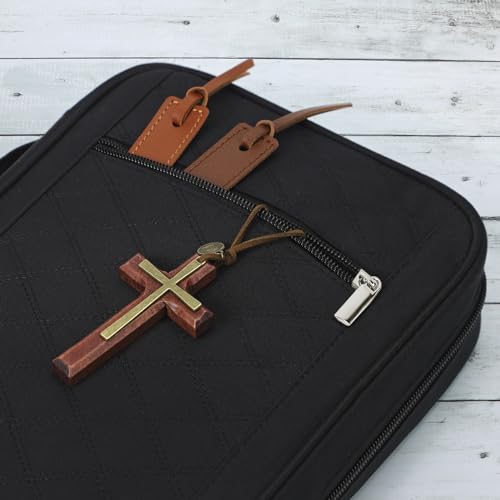 FINDCOZY Bible Cover for Women, Durable Carrying Book Case Church Bag for Biblical Accessories with Handle and Zippered Pocket, for Scriptures, Black - color: Black, size: Medium