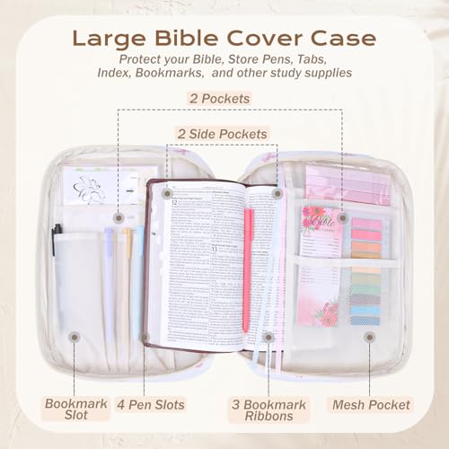 XKDOUS Bible Cover for Women Bible Bag Kit Church Book Holder Carrying Case - color: Pink Bow With Letter a