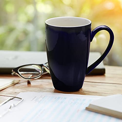 amhomel Porcelain Tea Mug with Infuser and Lid, 16 Ounce Ceramic Tea Cup for Loose Leaf, Coffee, Cocoa and Milk, Tea Gift for Tea Lovers, Set of 2(Navy Blue and White) - color: navy and white