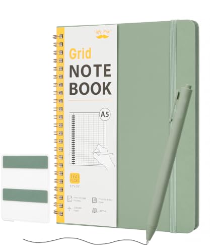 Mr. Pen- Graph Grid Spiral Journal Notebook Set, A5 (5.7" x 7.9"), 160 Page - color: Green