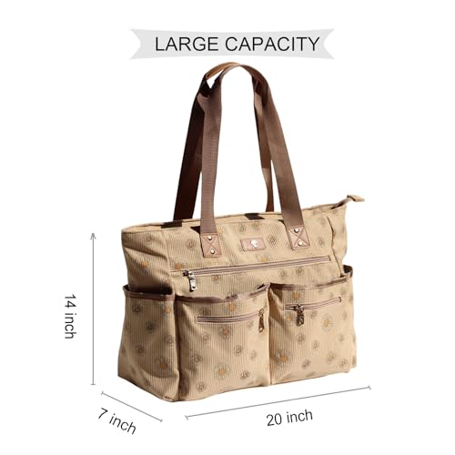 Weekender Bag Carry On Bag Overnight Tote Travel Duffle with 13 Pockets for Travel,Work，Gym,Beach,Teacher,Nurse - color: Corduroy Brown daisy