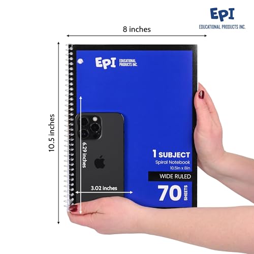 EPI Spiral Notebook | Wide - 70 Sheets, Durable Spiral Binding | 10.5 x 8 in | Classroom Supplies | School, Office, Note Taking, Journaling - 3 Pack - color: Blue, size: 3