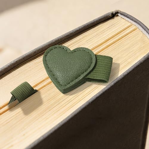 2Pcs Magnetic Leather Bookmarks with Pen Holder Gift Box, Heart-Shaped Magnetic Book Marks for Book Lover Readers Cute Leather Bookmark for Women Girls (Dark Green) - color: Dark Green