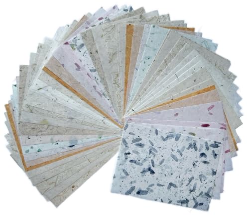 A5 50 Sheets Natural Banana bark,leavse etc., Mulberry Paper Sheets Art Tissue Washi Paper Design Craft Art Origami Suppliers Card Making 8.3" x 5.8". (Mixed Leaves,Banana Bark, etc, A5) - color: Mixed Leaves,Banana Bark, etc, size: A5